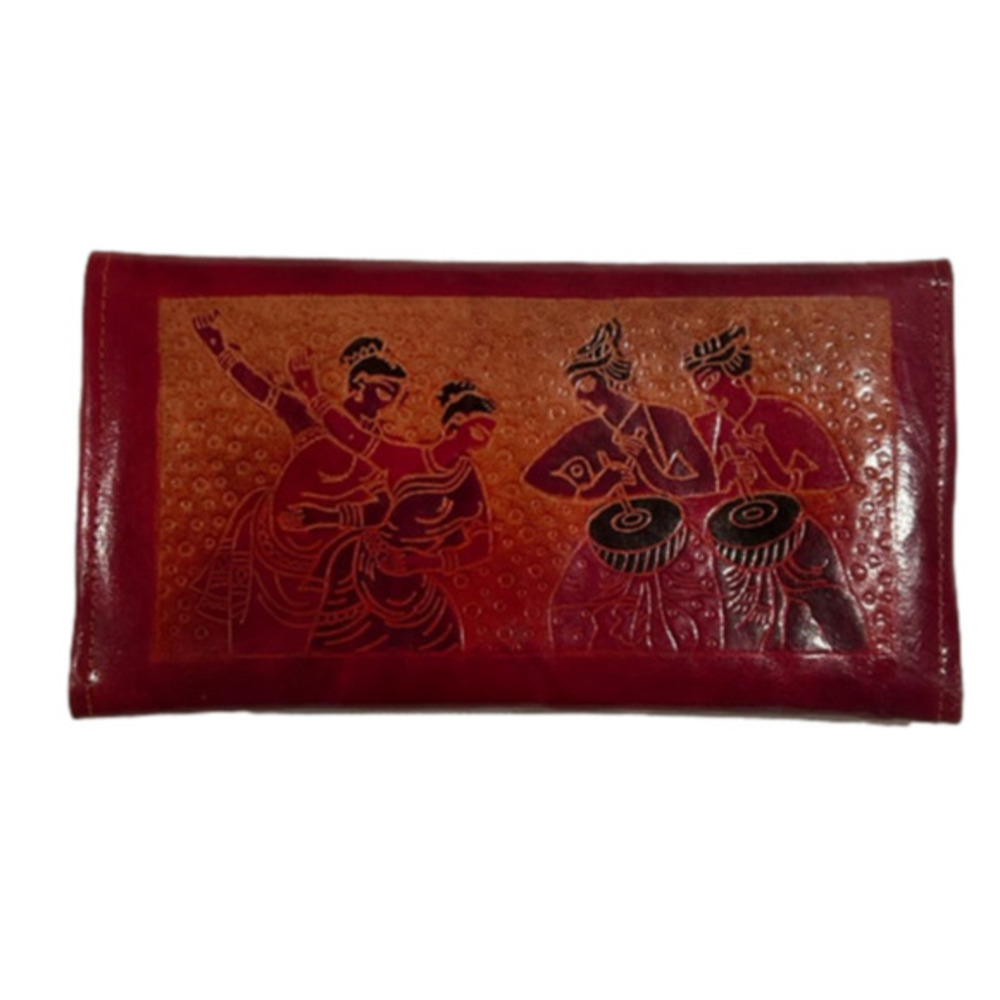 Red leather Chinese motif wallet